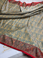 Cream & Red Jamwaar Woven Banarasi Mashru Silk Saree with Traditional Thread Work JMW11