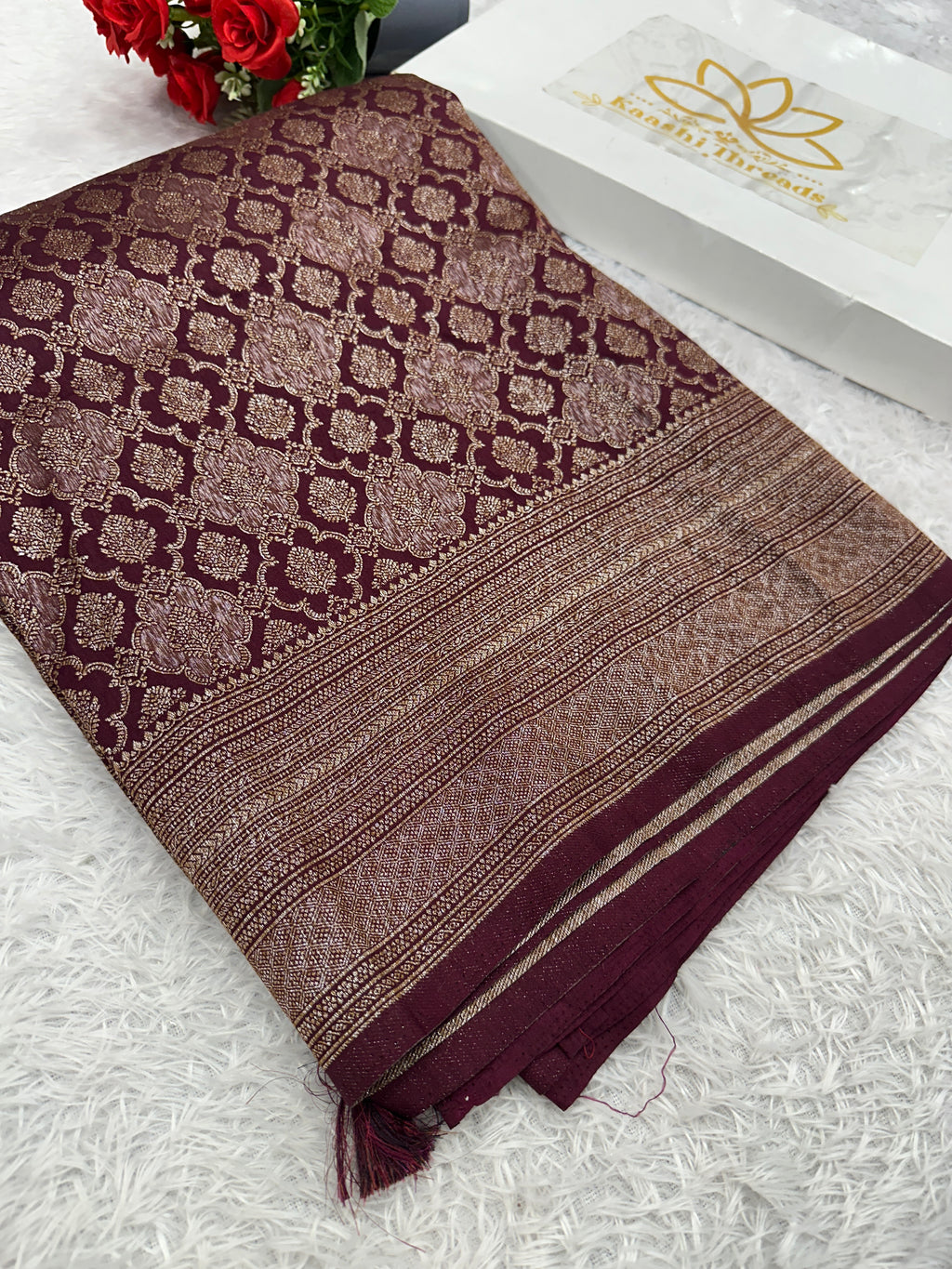 Wine Banarasi Dupion Silk Saree with Embossed Antique Zari Weaving & Rich Antique Zari Pallu | STF99