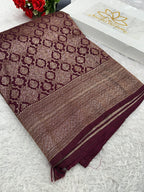 Wine Banarasi Dupion Silk Saree with Embossed Antique Zari Weaving & Rich Antique Zari Pallu | STF99