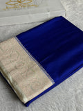 Royal Blue & Cream Mashru Kataan Silk Saree with Rich Zari Woven Pallu – MKS700