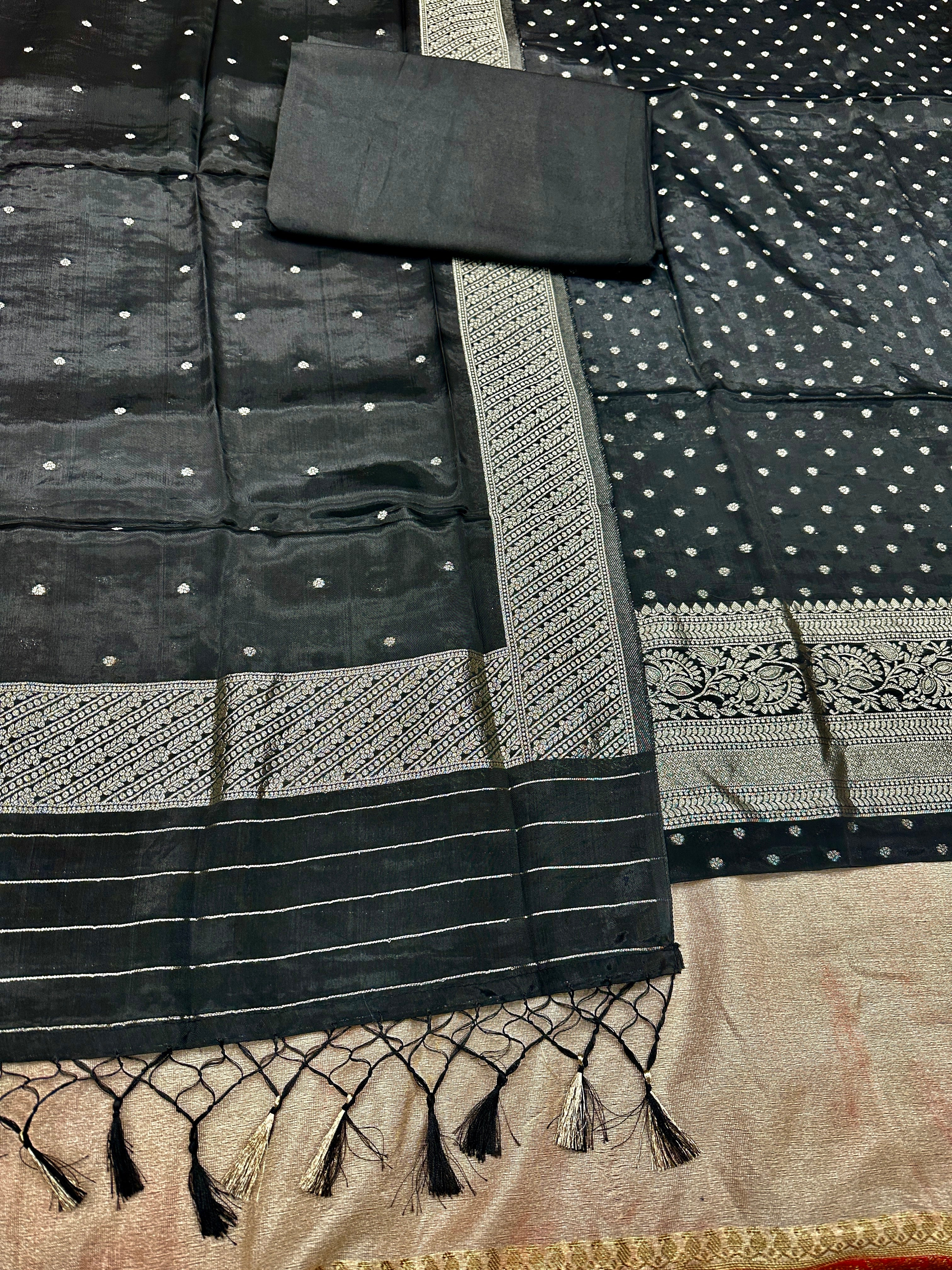 ✨ Banarasi Jacquard Gap Buti HO Silk 3-Piece Unstitched Dress Material MSS22