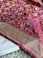 Strawberry Color Banarasi Mashru Silk Saree with Zari Meena Jangla Jaal Weave
MKS161