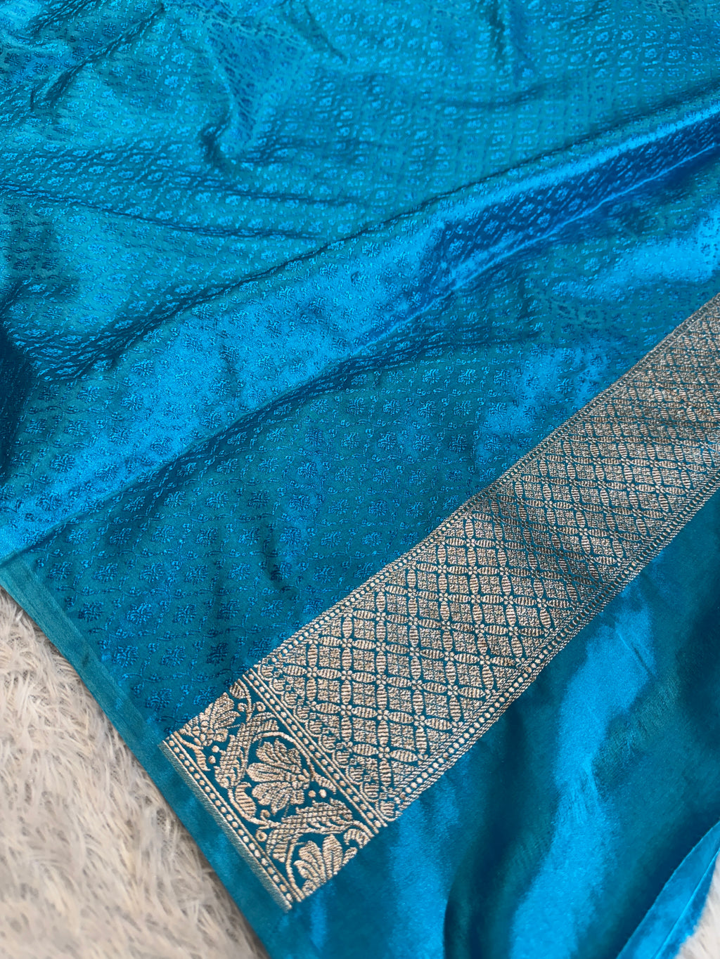 Light Blue Banarasi Mashru Kataan Silk Saree with All-Over Jaal Weave & Rupa-Sona Zari MKS137