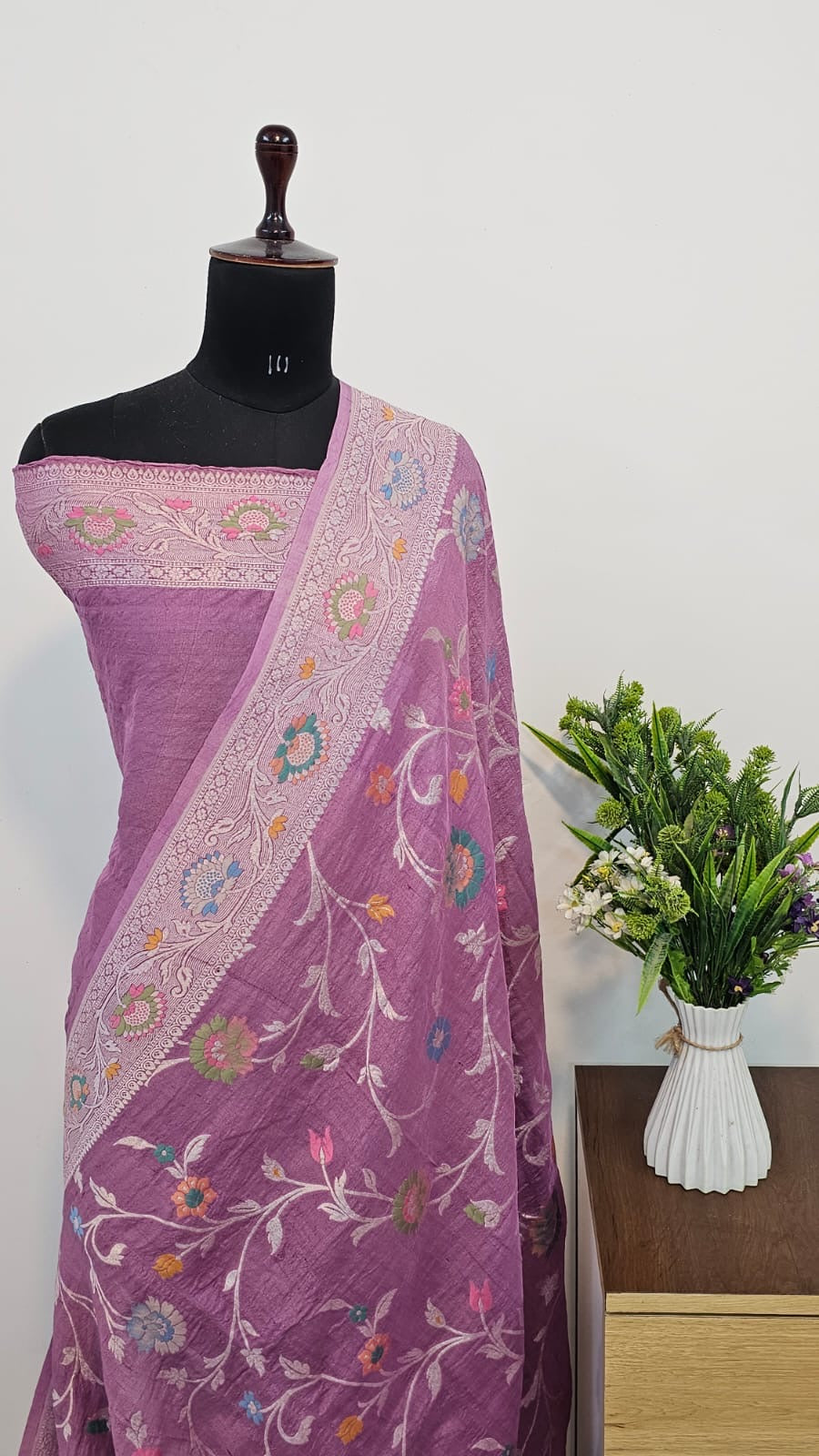 Pure Silk Tussar Banarasi Saree with All-over Meenakari Jaal Woven Pattern TSS12