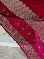 Rani Pink Dual Shade Mashru Kataan Silk Saree with All-Over Siroski Stone Work | Woven Pallu & Blouse | MKS840