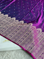 Purple Magenta Dual Shade Mashru Kataan Silk Saree with Buta Woven Design & Rich Pallu | MKS663