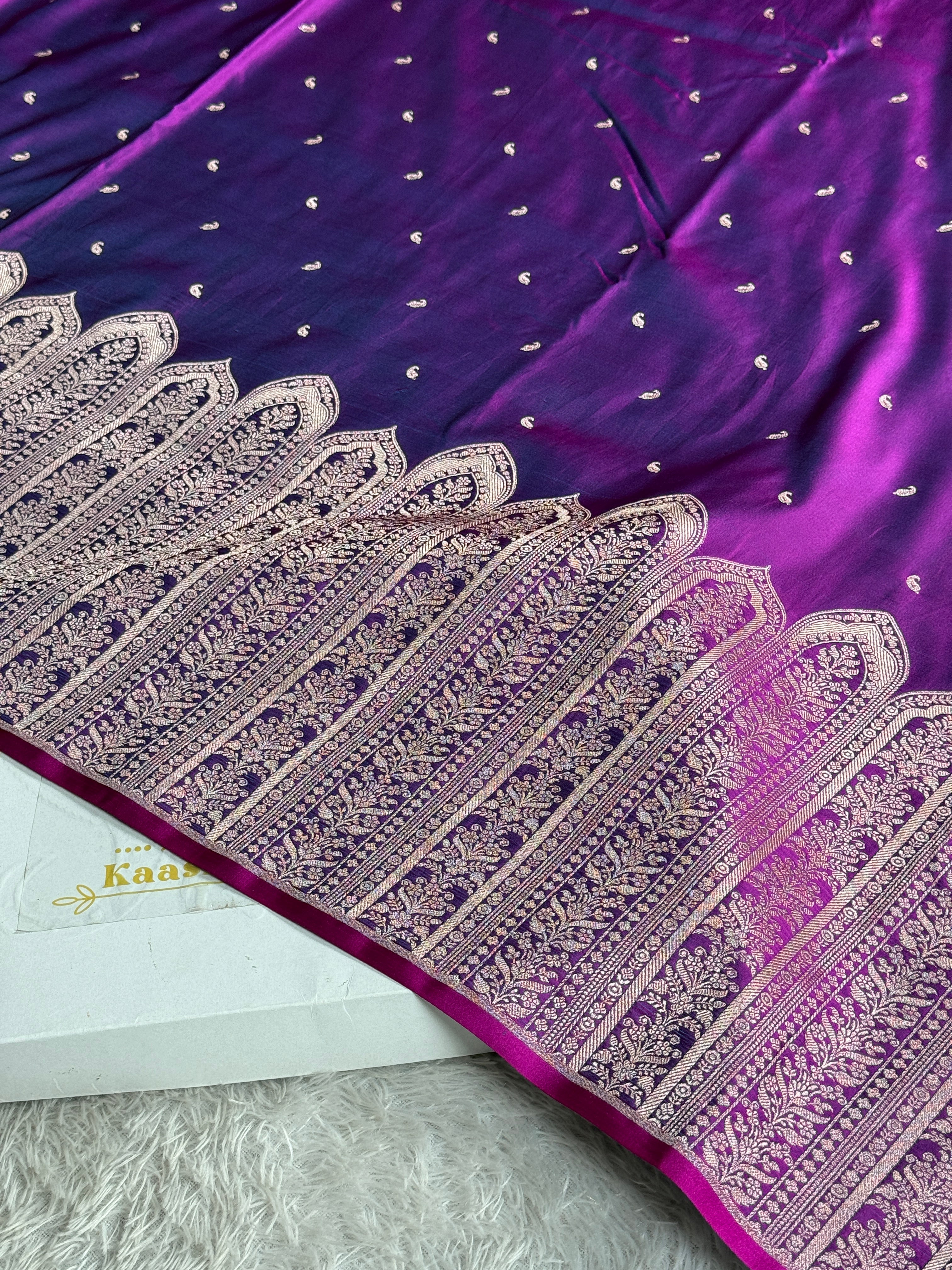 Purple Magenta Dual Shade Mashru Kataan Silk Saree with Buta Woven Design & Rich Pallu | MKS663