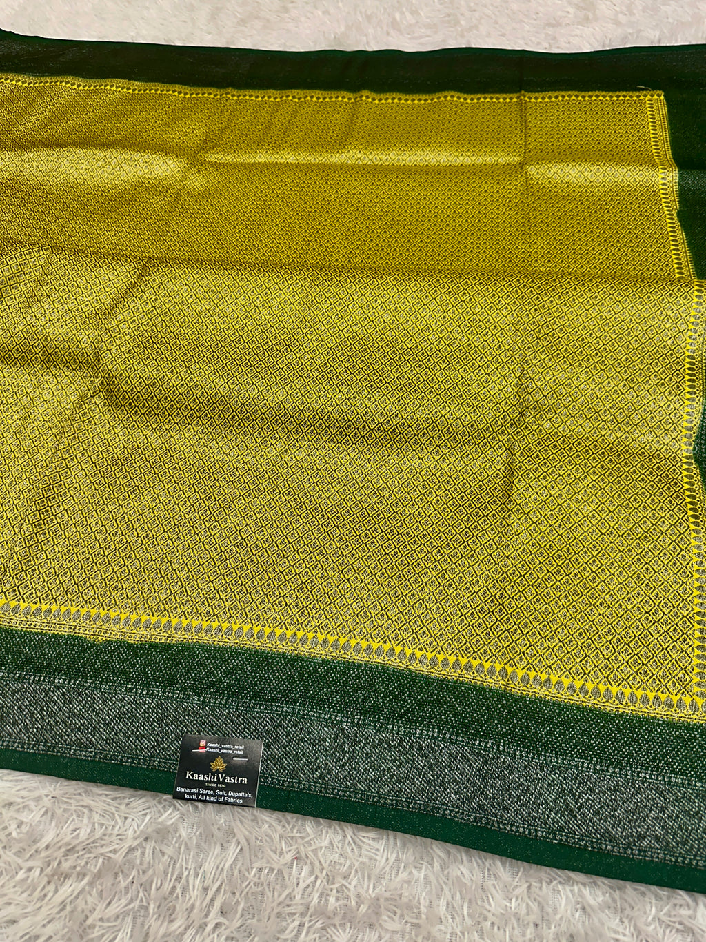 STF42 – Radiant Lemon Yellow Dupion Saree with Silver-Black Antique Zari Weaving