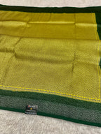 STF42 – Radiant Lemon Yellow Dupion Saree with Silver-Black Antique Zari Weaving