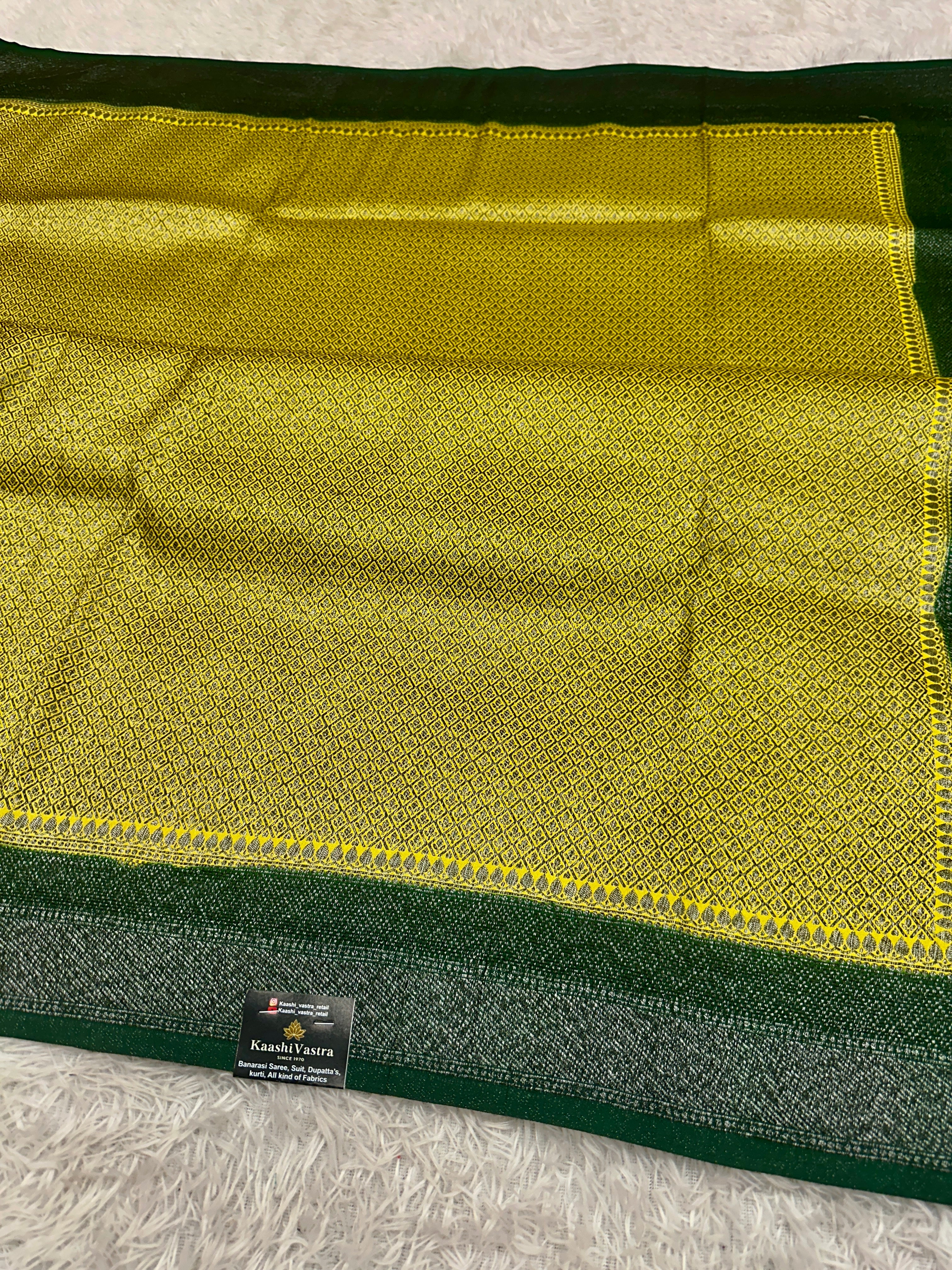 STF42 – Radiant Lemon Yellow Dupion Saree with Silver-Black Antique Zari Weaving