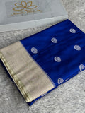 Royal Blue & Beige Mashru Kataan Silk Saree with Chand Taara Zari Buta | Banarasi Saree | MKS785