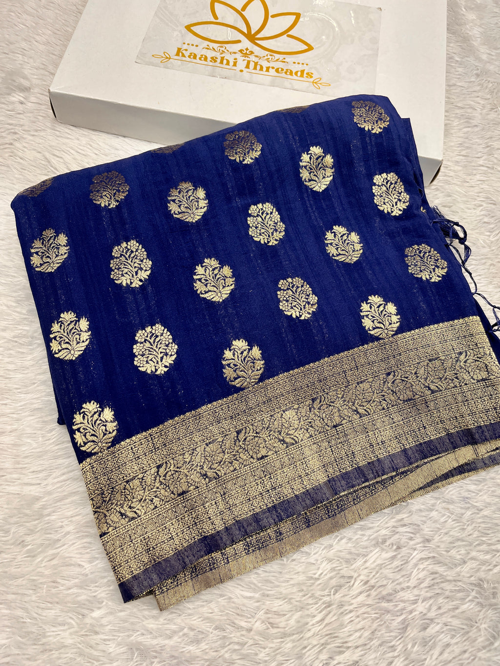 Raw Silk Zari Butaa  Navy blue color  Saree RS004