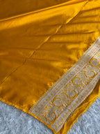 Mustard Yellow Banarasi Mashru Kataan Silk Saree with Zari Buta Weaving | Rich Zari Pallu | MKS637 | Kaashi Threads