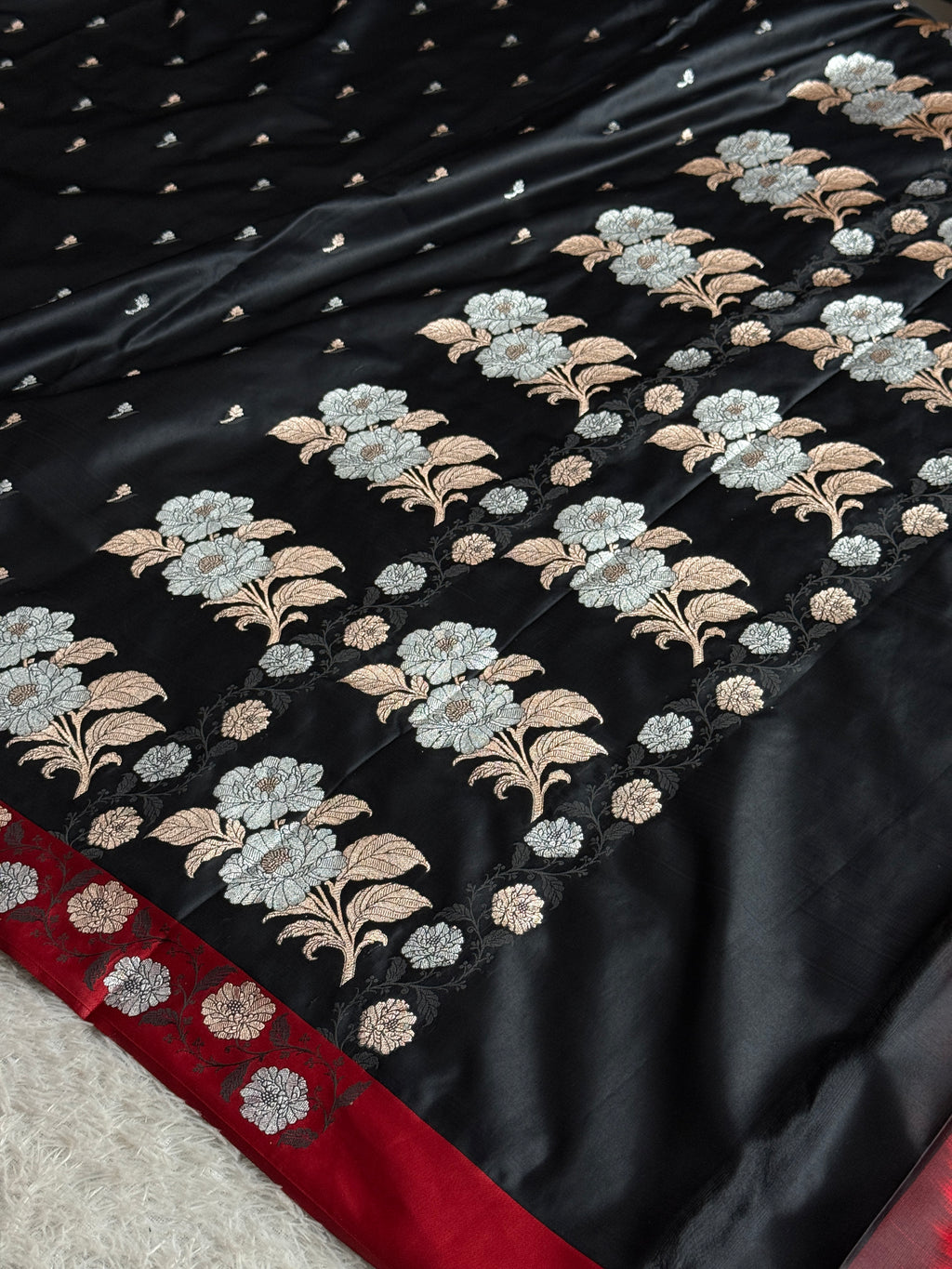 Elegant Black Mashru Kataan Silk Saree with Meenakari Buta Weaving – MKS668