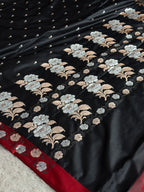 Elegant Black Mashru Kataan Silk Saree with Meenakari Buta Weaving – MKS668