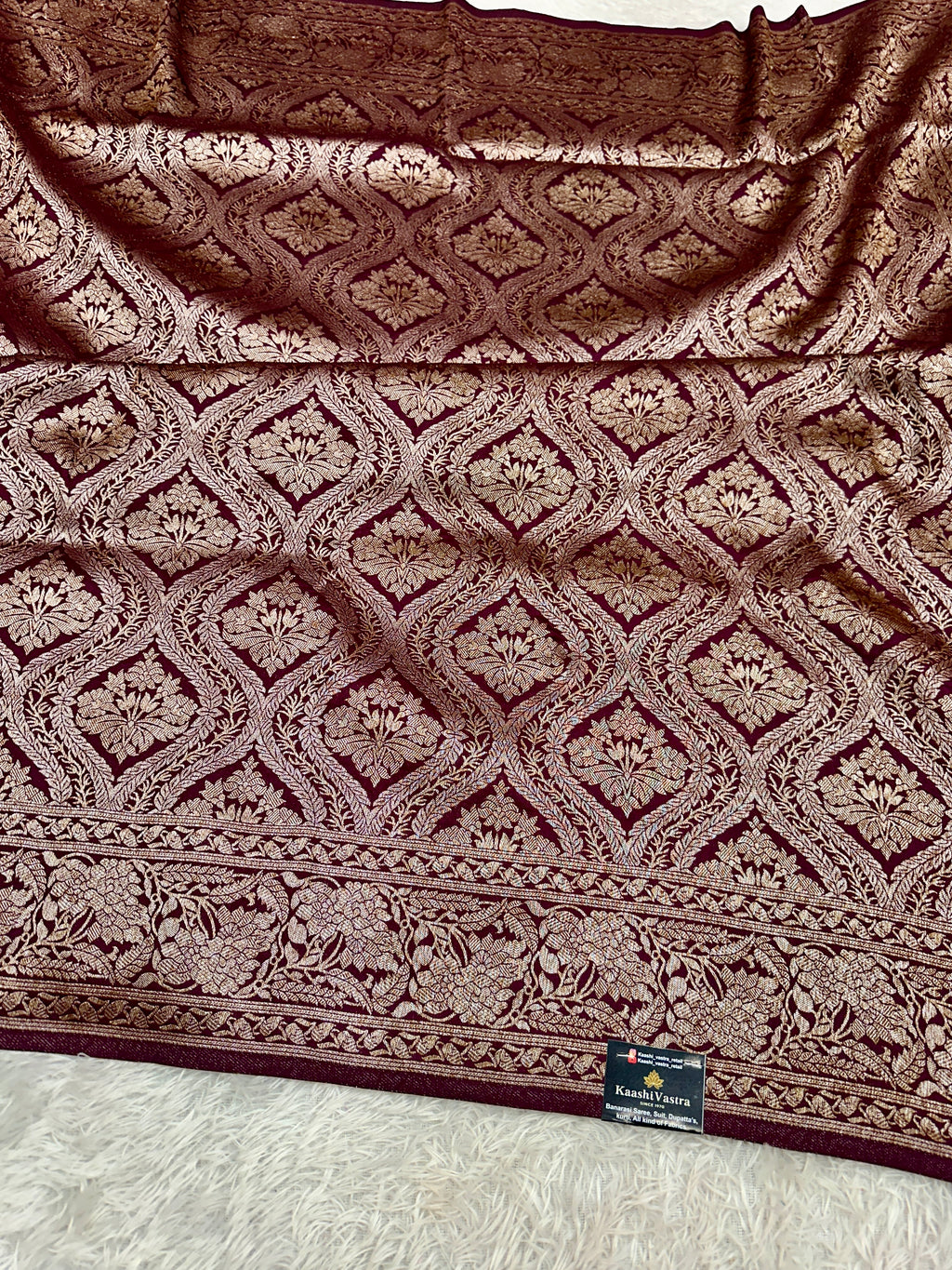 Wine Banarasi Dupion Silk Saree with Embossed Antique Zari Weaving & Rich Antique Zari Pallu | STF65