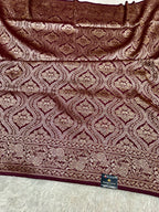 Wine Banarasi Dupion Silk Saree with Embossed Antique Zari Weaving & Rich Antique Zari Pallu | STF65