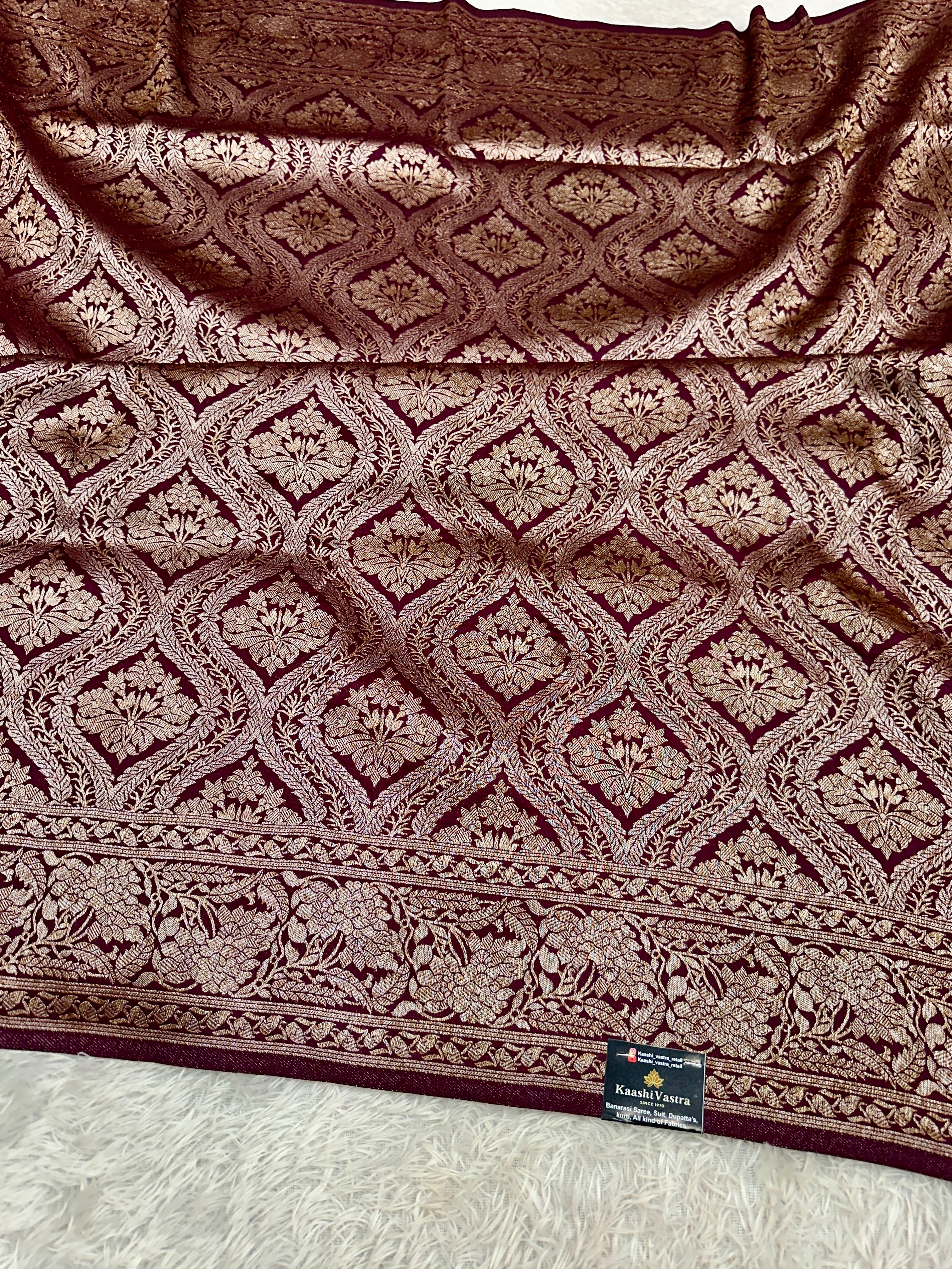Wine Banarasi Dupion Silk Saree with Embossed Antique Zari Weaving & Rich Antique Zari Pallu | STF65