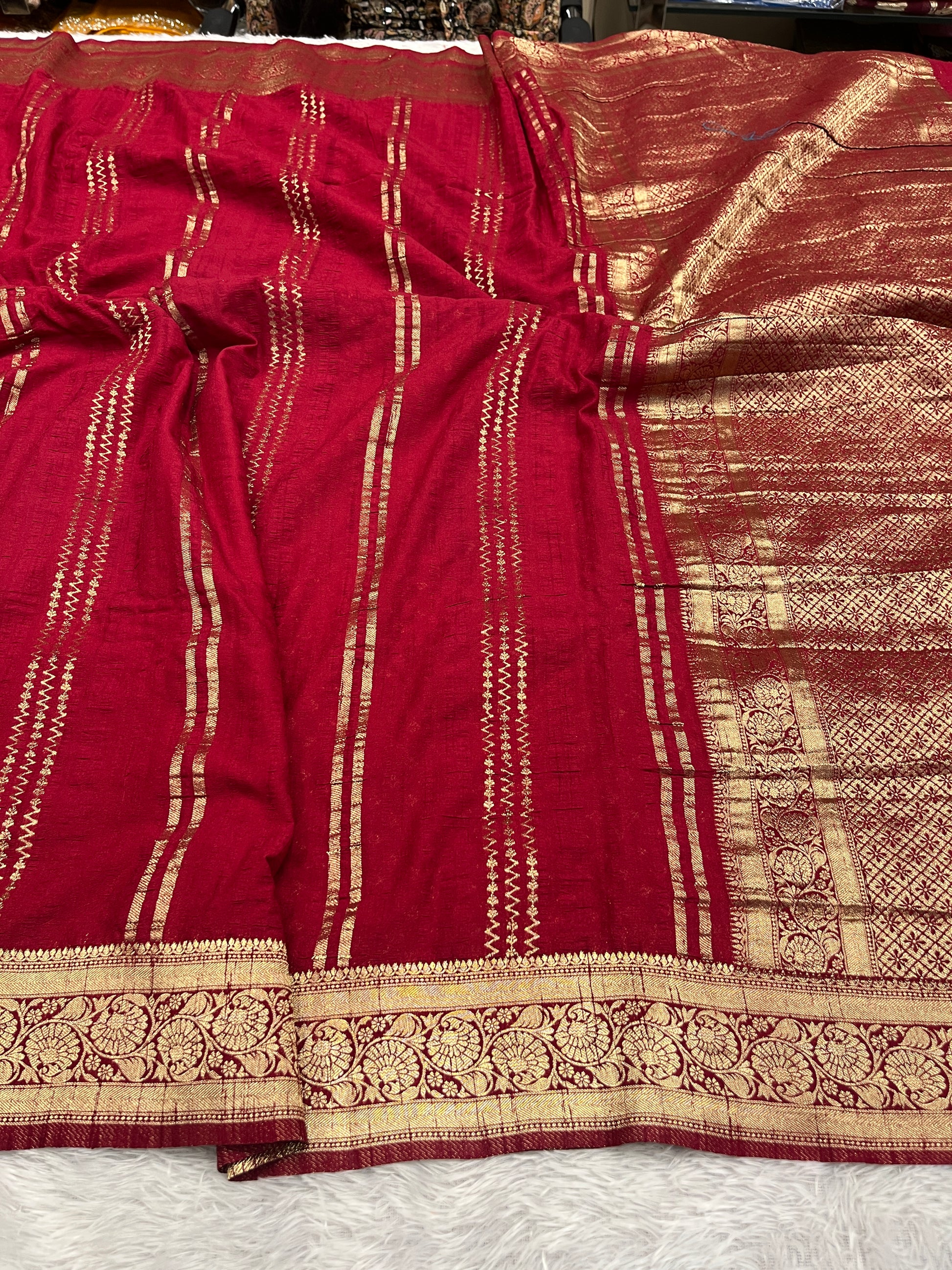 Raw Silk Zari Lining Maroon Saree RS003