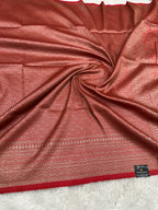 Red Banarasi Dupion Silk Saree with Embossed Antique Zari Weaving & Rich Antique Zari Pallu | STF95