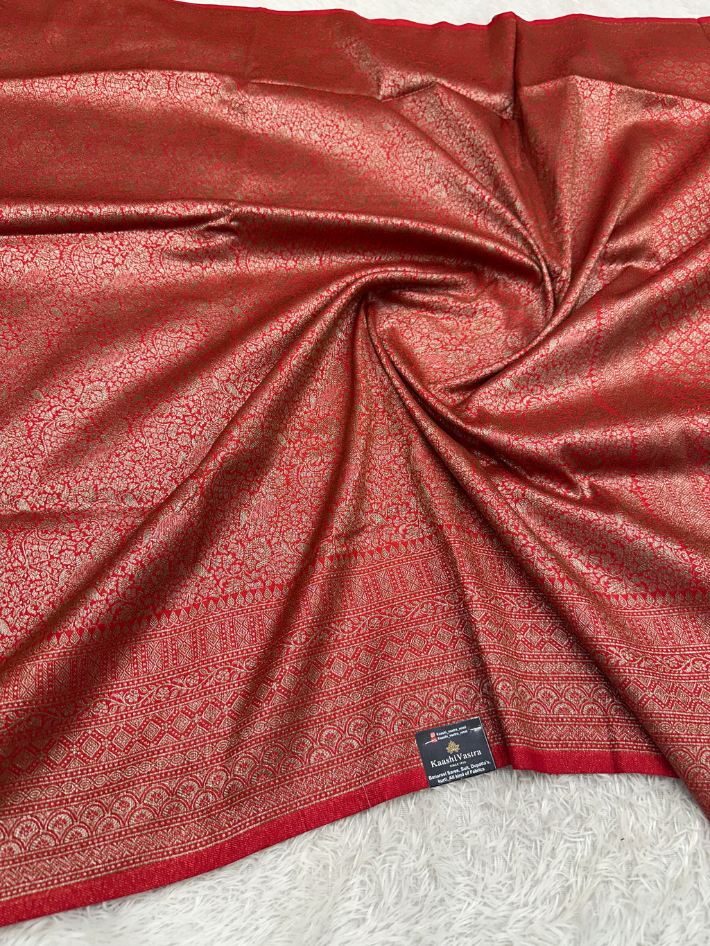 Red  Banarasi Dupion Silk Saree with Embossed Antique Zari Weaving & Rich Antique Zari Pallu | STF91