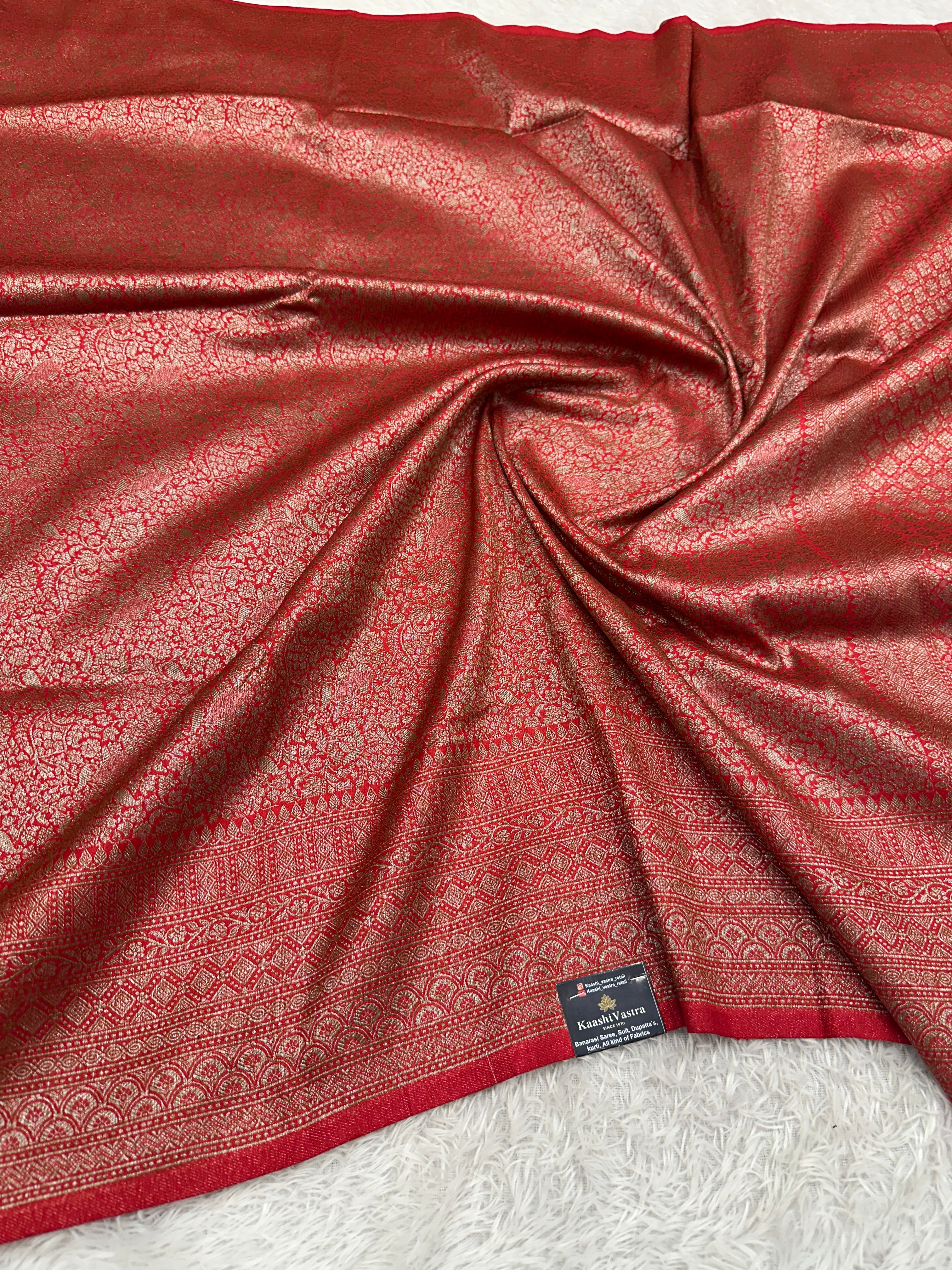 Red  Banarasi Dupion Silk Saree with Embossed Antique Zari Weaving & Rich Antique Zari Pallu | STF91