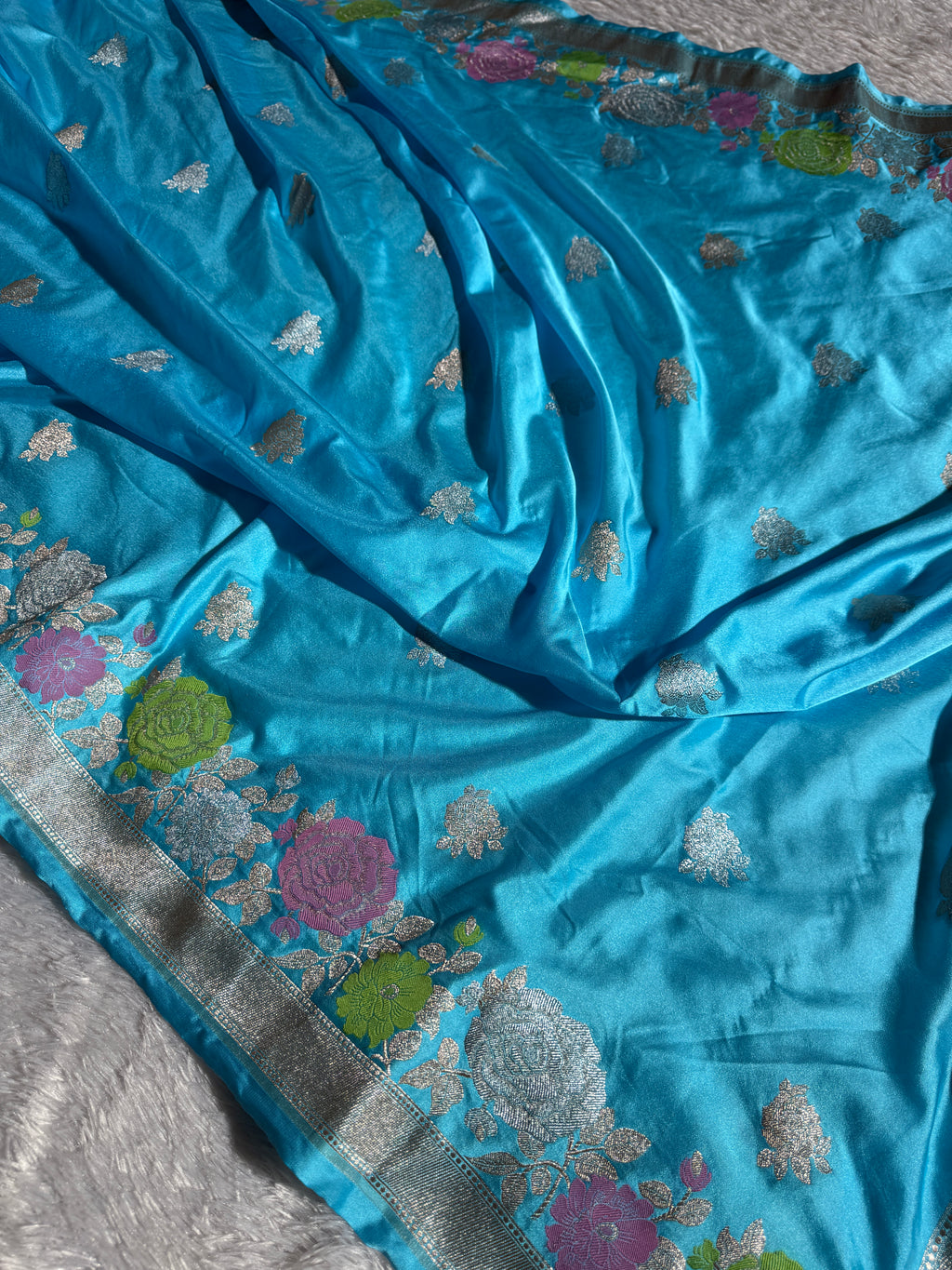 Mashru Kataan Firozi Color Saree in Meenakari Pattern MSK02