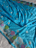 Mashru Kataan Firozi Color Saree in Meenakari Pattern MSK02