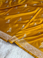 Banarasi Mashru Kataan Silk Saree Featuring Kyari Buta Woven Design with Rich Zari Pallu – MKS413