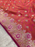 Peach Banarasi Mashru Kataan Silk Saree with Tanchoi Floral Weaving & Fancy Banarasi Border MKS102