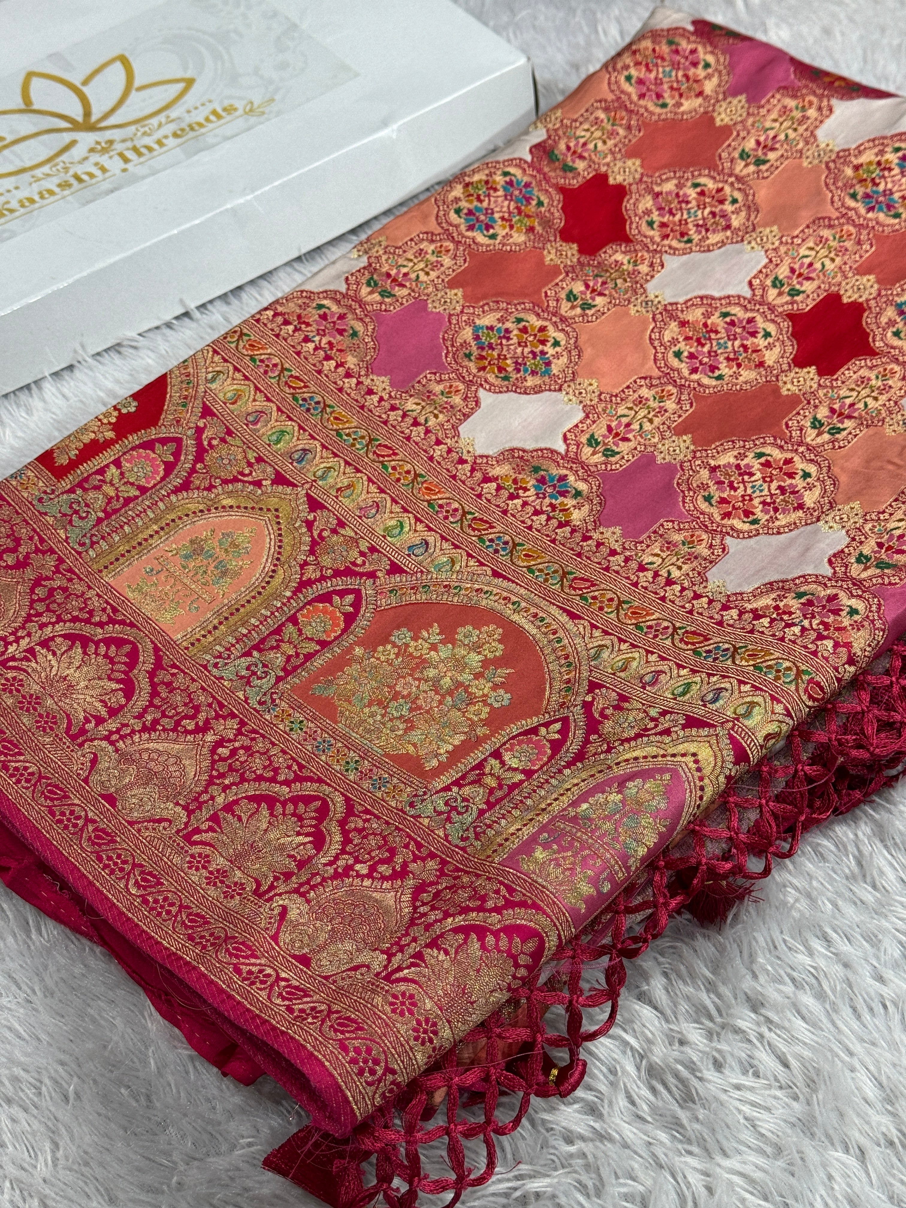 Multicolour Banarasi Modal Silk Saree with All-Over Pashmina Woven Design & Rupa-Sona Zari PSM12