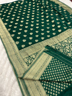 Chinon Silk Buta Zari Green Color Saree CN01