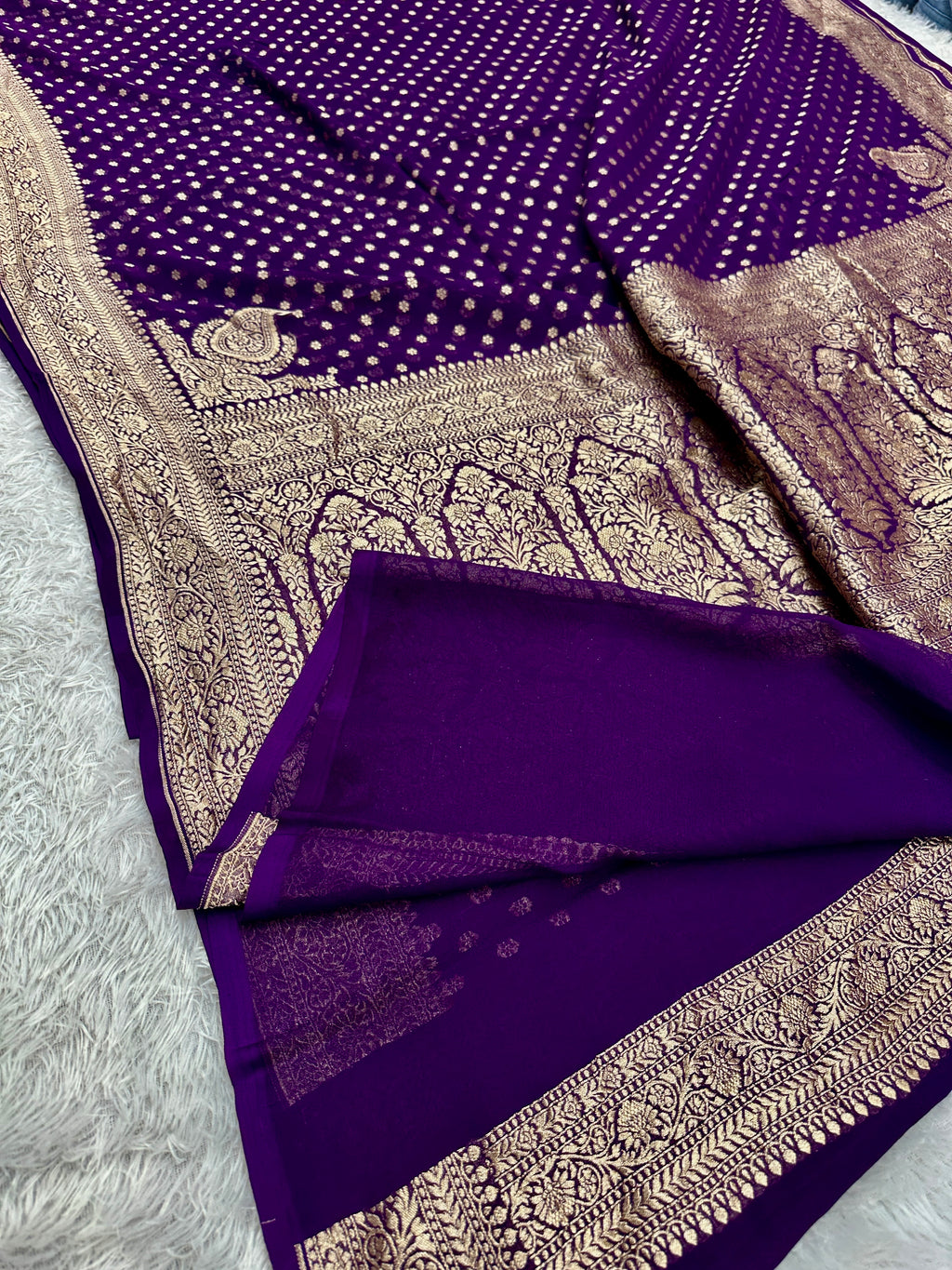 Purple Pure Natural Silk Khaddi Georgette Saree with Neem Zari Buti | PSG11
