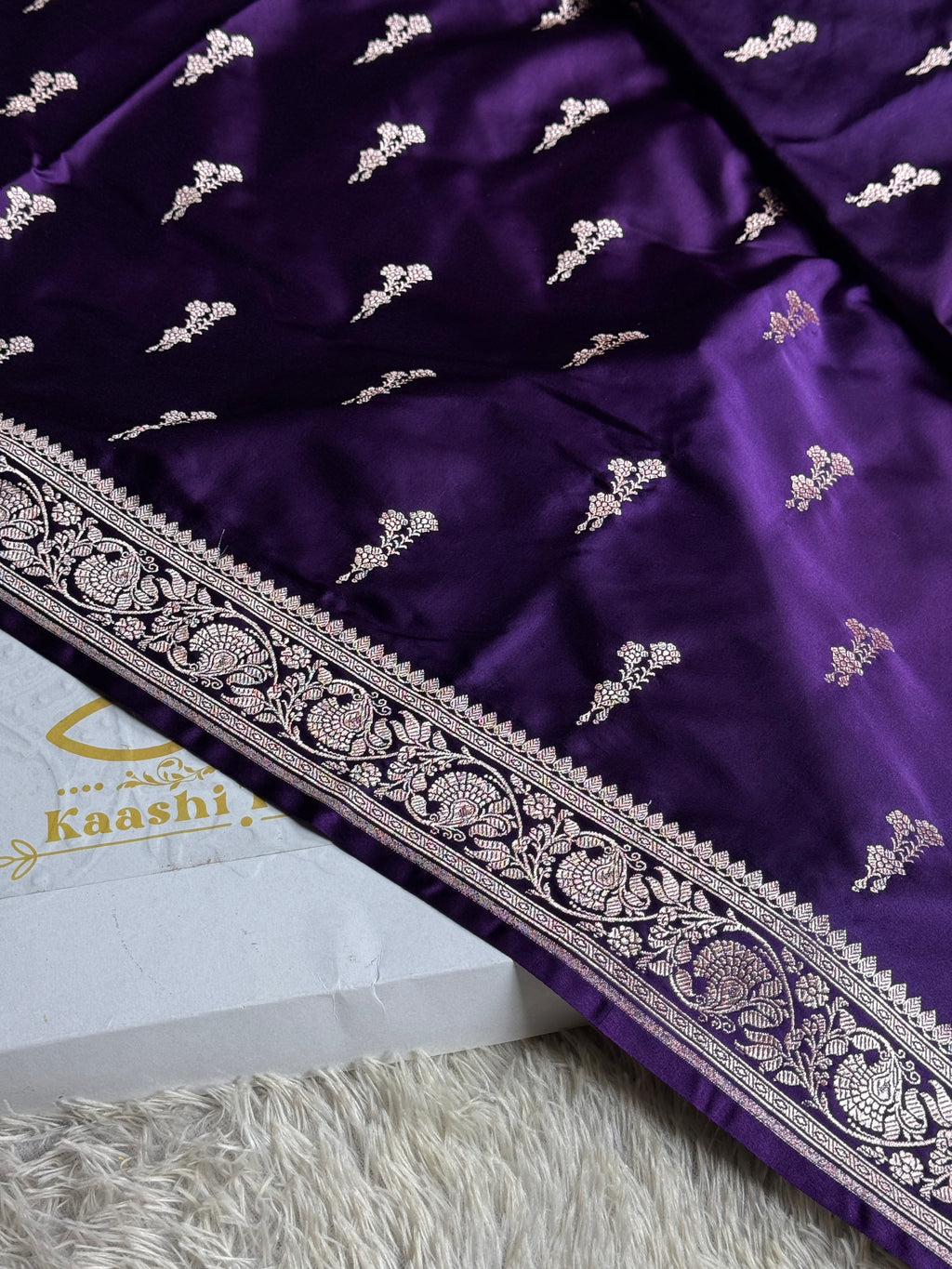 Royal Purple Buta Woven Banarasi Satin Mashru Silk Saree – MKS333 💜✨