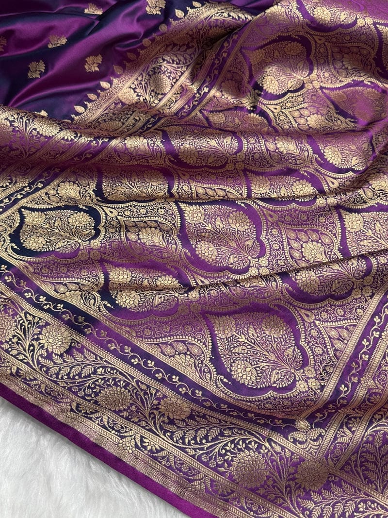 Banarasi Mashru Kataan Silk Saree Featuring Fancy Buta Pattern with Ikkat Border & Zari Pallu – MKS408
