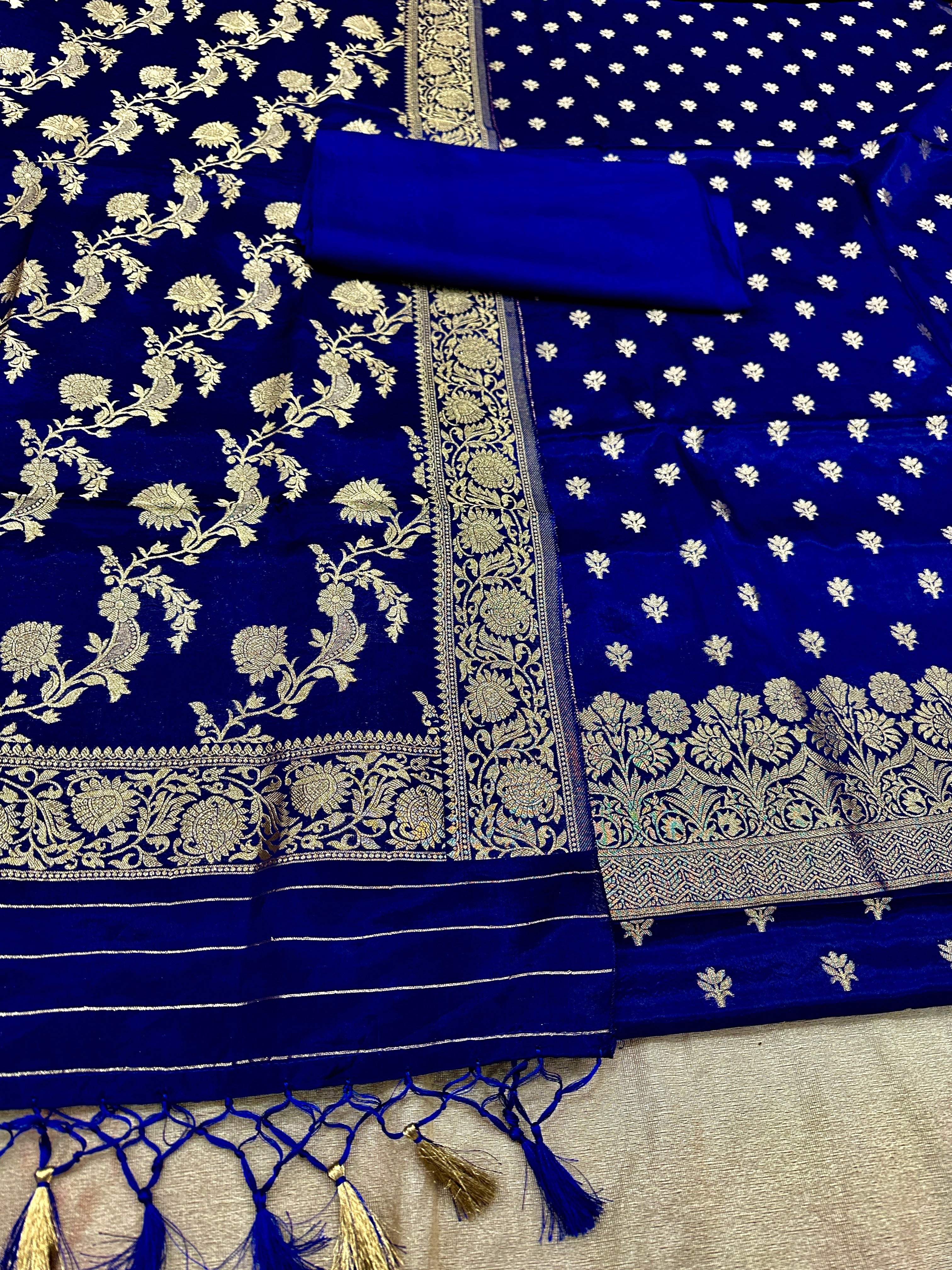 ✨ Banarasi Jacquard Gap Buti HO Silk 3-Piece Unstitched Dress Material MSS26