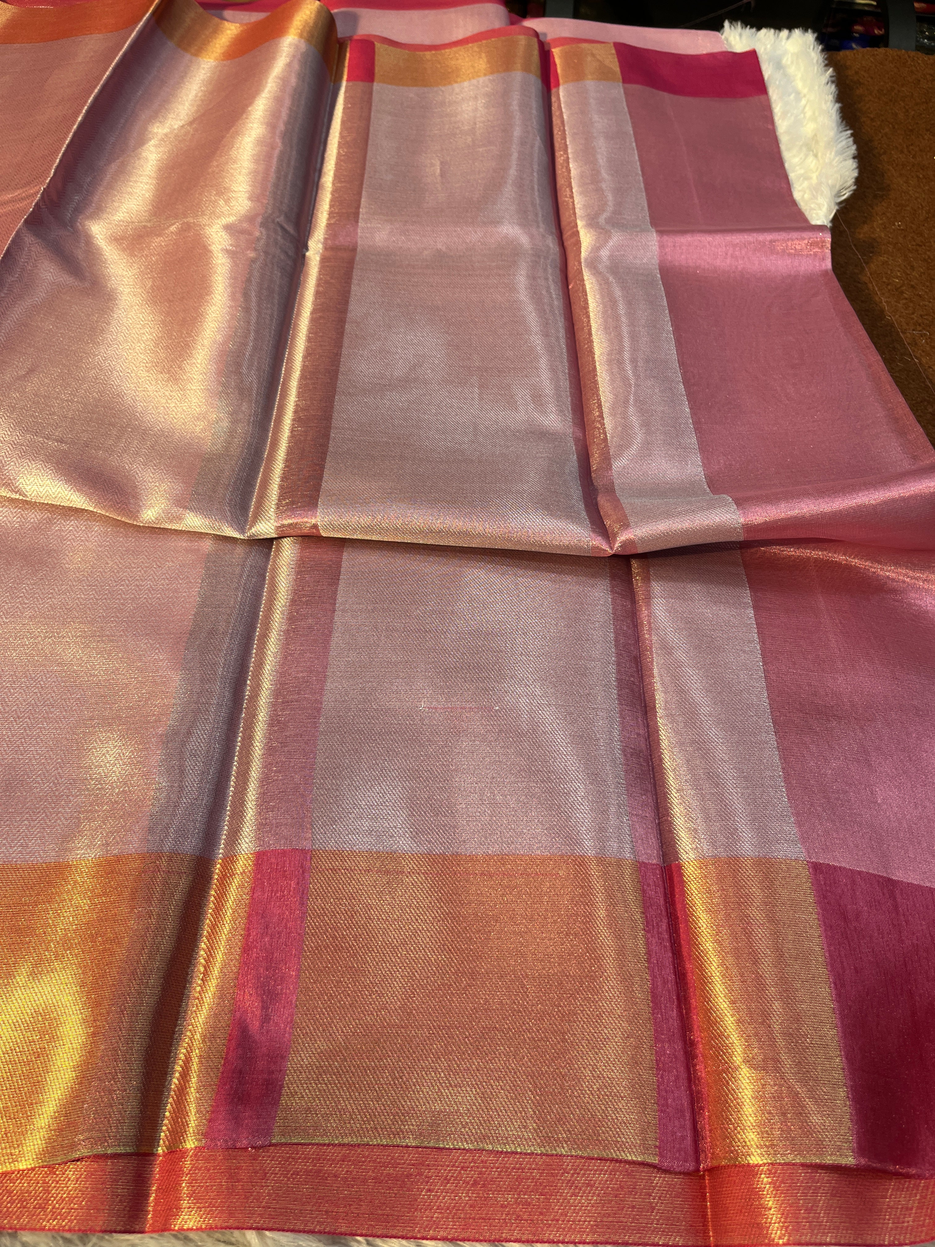 Tissue Patta Saree with Pink border Saree Ts30
