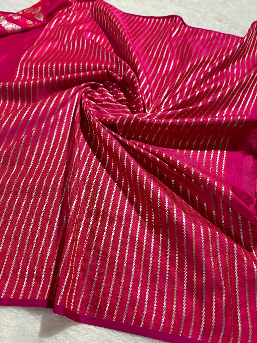 Rani Banarasi Mashru Silk Saree with Dot Buti Weaving & Fancy Jacquard Border MKS104