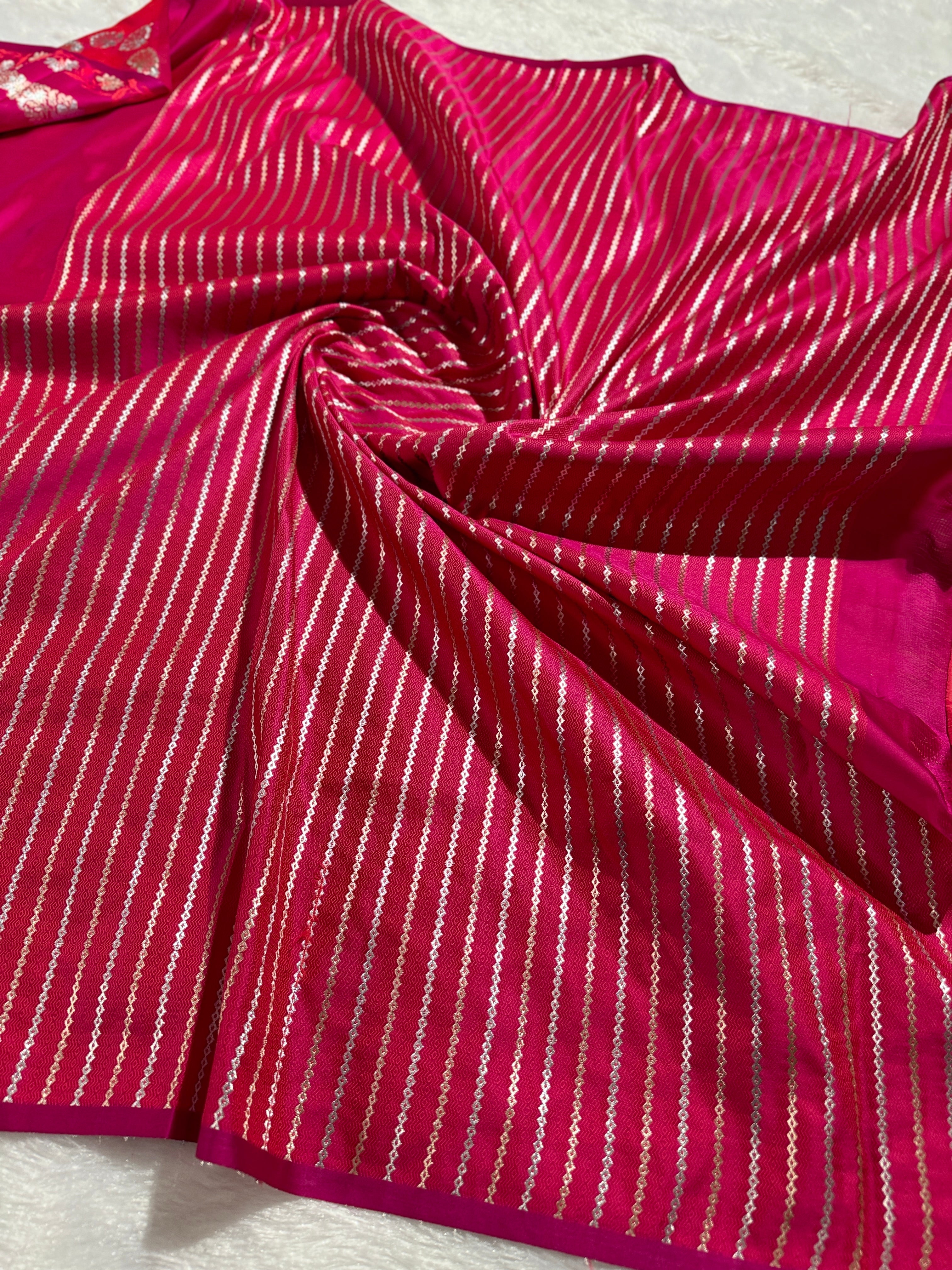 Rani Banarasi Mashru Silk Saree with Dot Buti Weaving & Fancy Jacquard Border MKS104