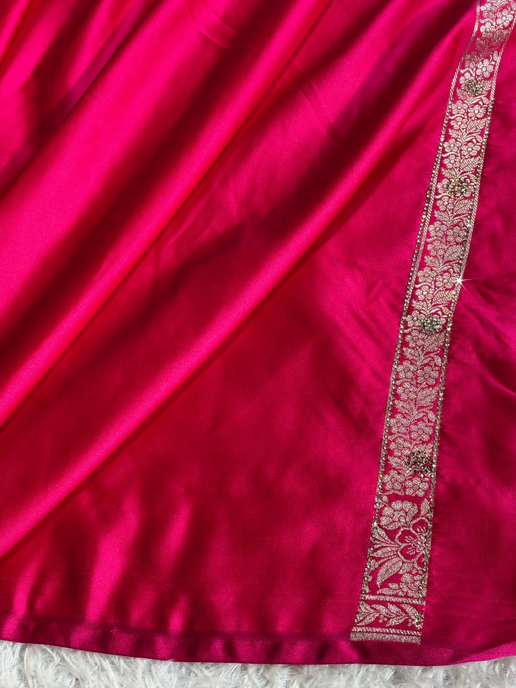 Rani Pink Dual Shade Mashru Kataan Silk Saree with All-Over Siroski Stone Work | Woven Pallu & Blouse | MKS840