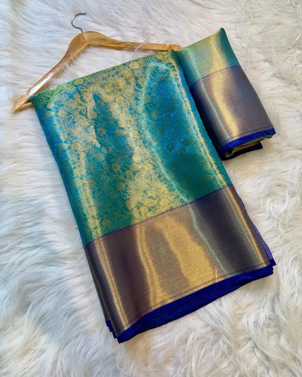 Light Blue with Blue Banarsi Tissue Silk Saree TS101