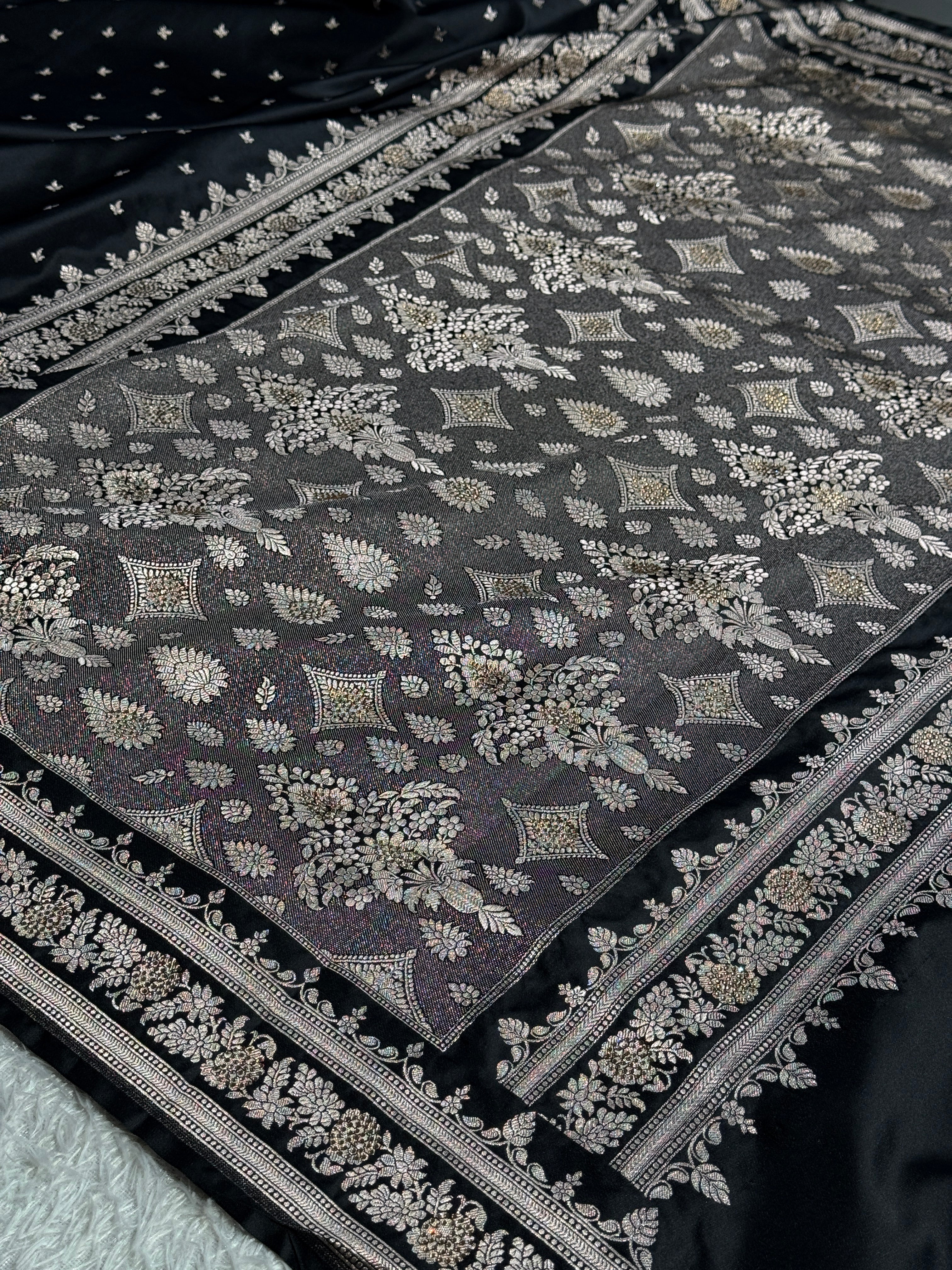 Mashru Kataan Silk Banarasi Saree with Buta Weaving & Diamond Work MKS726