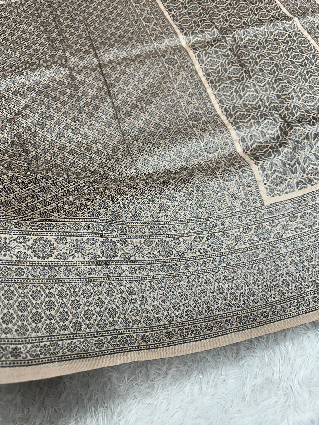 STF47 – Regal Pitch Dupion Saree with Silver-Black Antique Zari Weaving