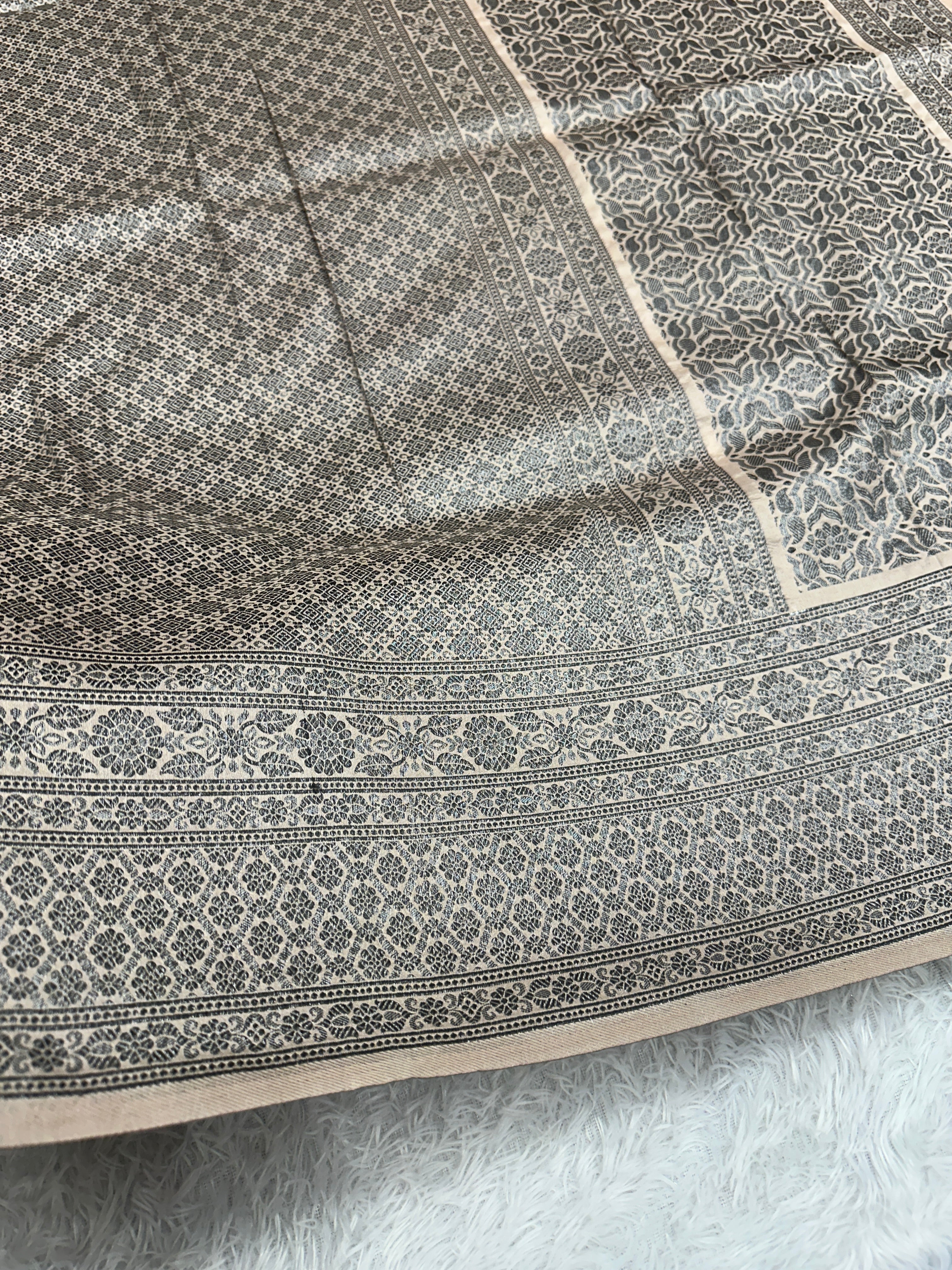 STF47 – Regal Pitch Dupion Saree with Silver-Black Antique Zari Weaving
