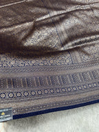 Navy Blue Banarasi Dupion Silk Saree with Embossed Antique Zari Weaving & Rich Antique Zari Pallu | STF87