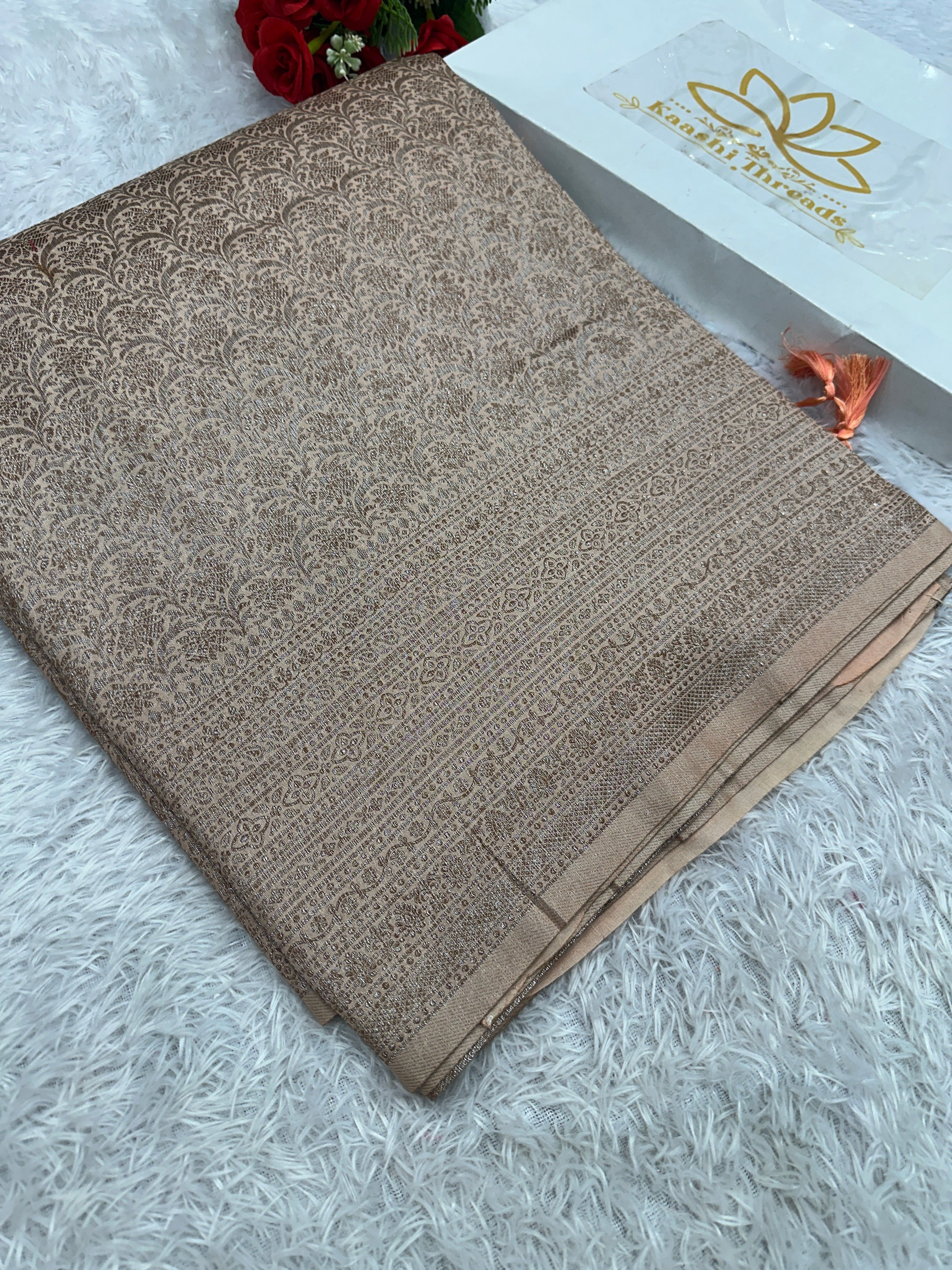Pitch Banarasi Dupion Silk Saree with Embossed Antique Zari Weaving & Rich Antique Zari Pallu | STF111