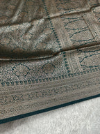 Bottle Green Banarasi Dupion Silk Saree with Embossed Antique Zari Weaving & Rich Antique Zari Pallu | STF78