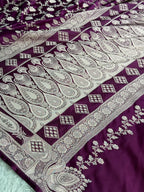 Magenta Mashru Kataan Silk Banarasi Jaal Woven Saree with Rich Zari Pallu – MKS733