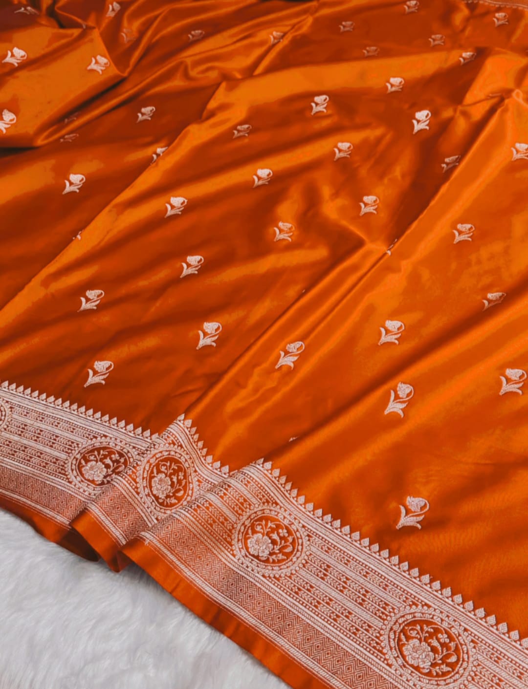 MKS305 Banarasi Mashru Silk Saree with Buta Pattern – Black, Red, Green, Yellow & Orange