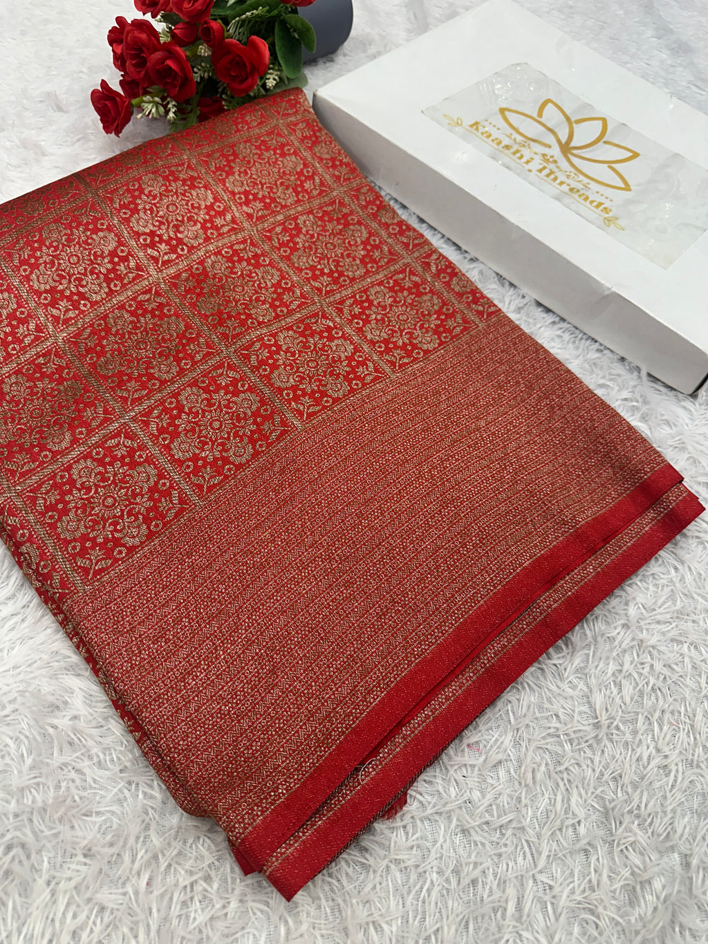 Red  Banarasi Dupion Silk Saree with Embossed Antique Zari Weaving & Rich Antique Zari Pallu | STF76